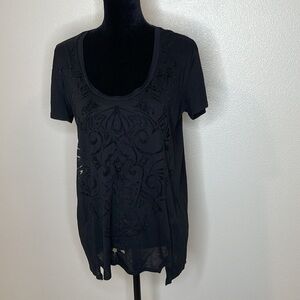 Tildon Black Lightweight Burnout Top Tee Small